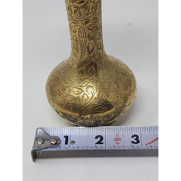 Vintage Hand Etched Floral Brass Bud Vase RR Made In‎ India 5332 PE - Picture 6 of 7